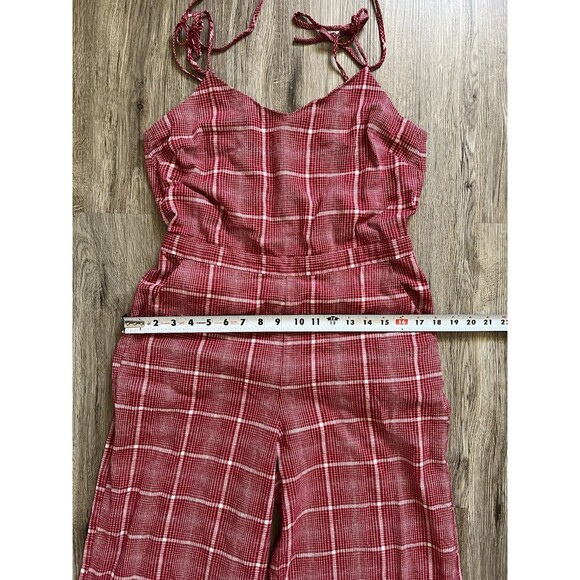 Madewell Red Biopic Plaid Spaghetti Strap Linen Blend Jumpsuit Womens Size Small - Picture 6 of 8